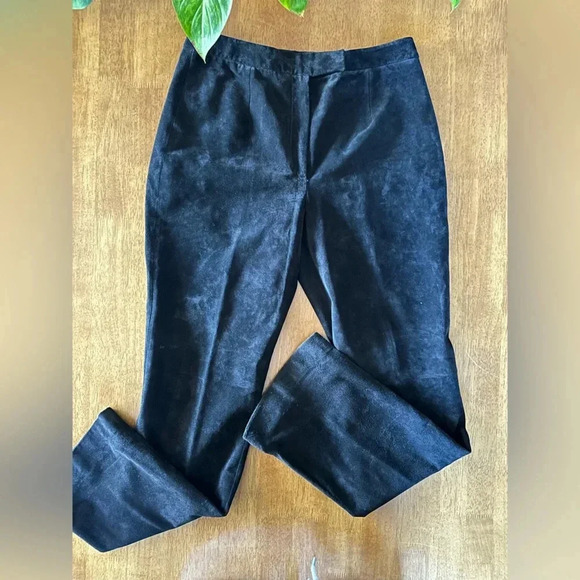 Vintage Lord & Taylor Suede Leather Pants. Black Size 8 - Picture 1 of 12
